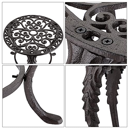 OwnMy Heavy Duty Cast Iron Plant Stand Vintage Iron Flower Pot Holder, Rustic Decorative Round Potted Plant Stand Rack, Indoor Outdoor Metal Plant Holder for Home Garden - Image 4