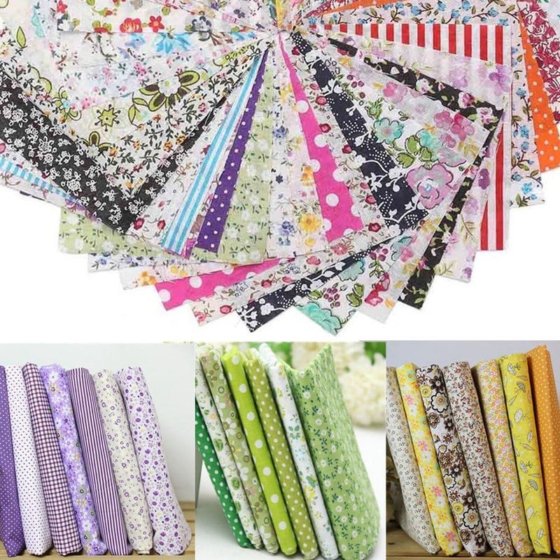 DPWOUM 7pcs/Set 25x25cm Cotton Fabric Flower Polka Dot Bundle DIY Patchwork Quilt Cloth,Square Shape,Flower,Striped,Polka Dot Cotton Fabric,Arts,Crafts and Sewing (Blue) - Image 2