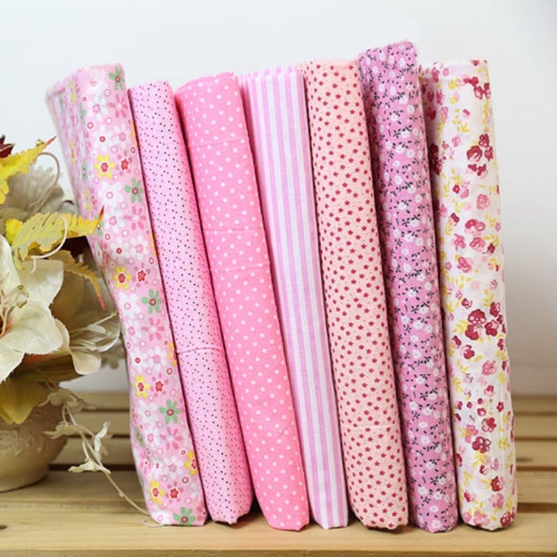 DPWOUM 7pcs/Set 25x25cm Cotton Fabric Flower Polka Dot Bundle DIY Patchwork Quilt Cloth,Square Shape,Flower,Striped,Polka Dot Cotton Fabric,Arts,Crafts and Sewing (Blue) - Image 5