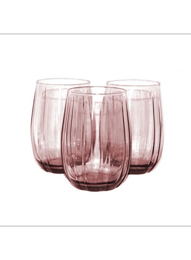 Paşabahçe طقم أكواب باساباهتشي لينكا 380 مل وردي - 3 قطع أكواب زجاجية ملونة - أدوات شرب عصرية ذات زوايا متعددة - 1090500 - Image 1