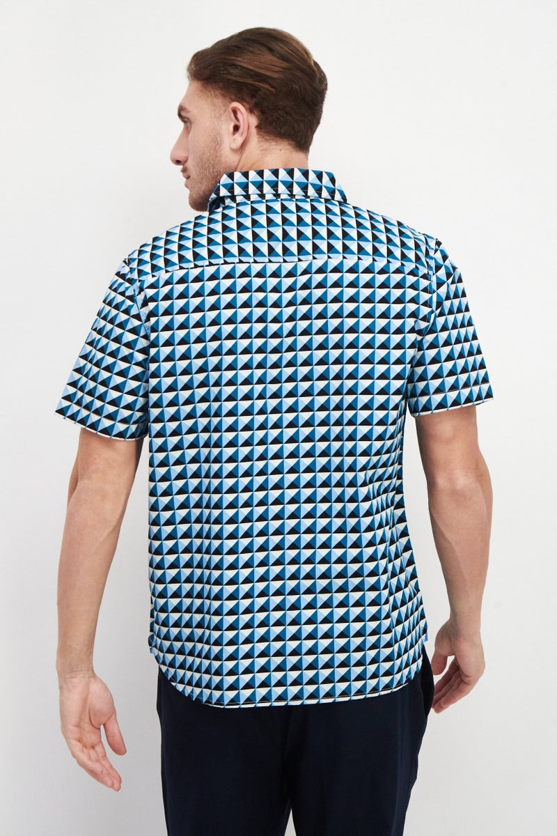 VINCE CAMUTO Men Regular Fit All Over Print Short Sleeves Casual Shirt, Navy - Image 4