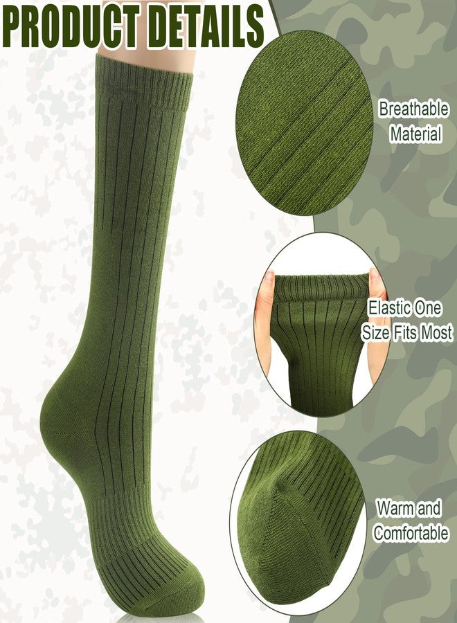 Hercicy 6 Pairs Men's Crew Boot Army Socks Cotton Dress Army Green Socks Men Plain Casual Season Grade Military Socks Regular Fit, Army Green, One size - Image 4