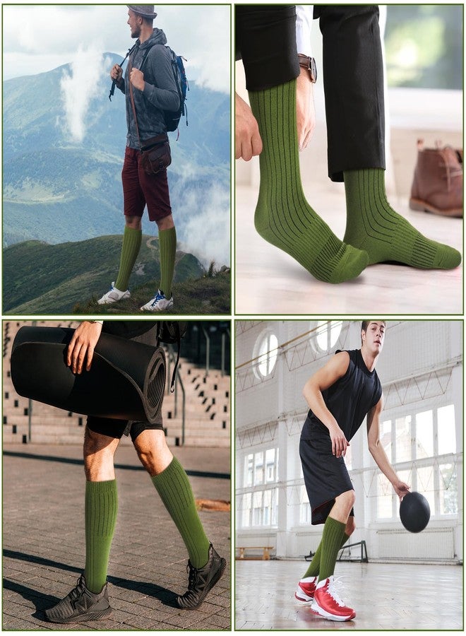 Hercicy 6 Pairs Men's Crew Boot Army Socks Cotton Dress Army Green Socks Men Plain Casual Season Grade Military Socks Regular Fit, Army Green, One size - Image 2