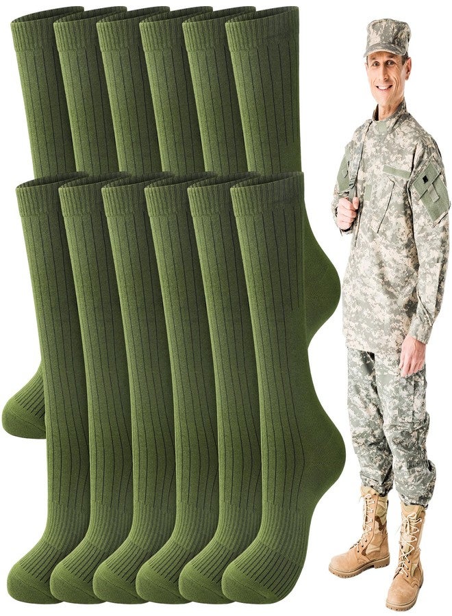 Hercicy 6 Pairs Men's Crew Boot Army Socks Cotton Dress Army Green Socks Men Plain Casual Season Grade Military Socks Regular Fit, Army Green, One size - Image 1