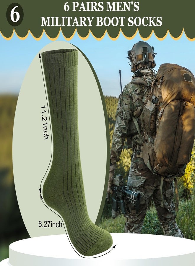 Hercicy 6 Pairs Men's Crew Boot Army Socks Cotton Dress Army Green Socks Men Plain Casual Season Grade Military Socks Regular Fit, Army Green, One size - Image 3
