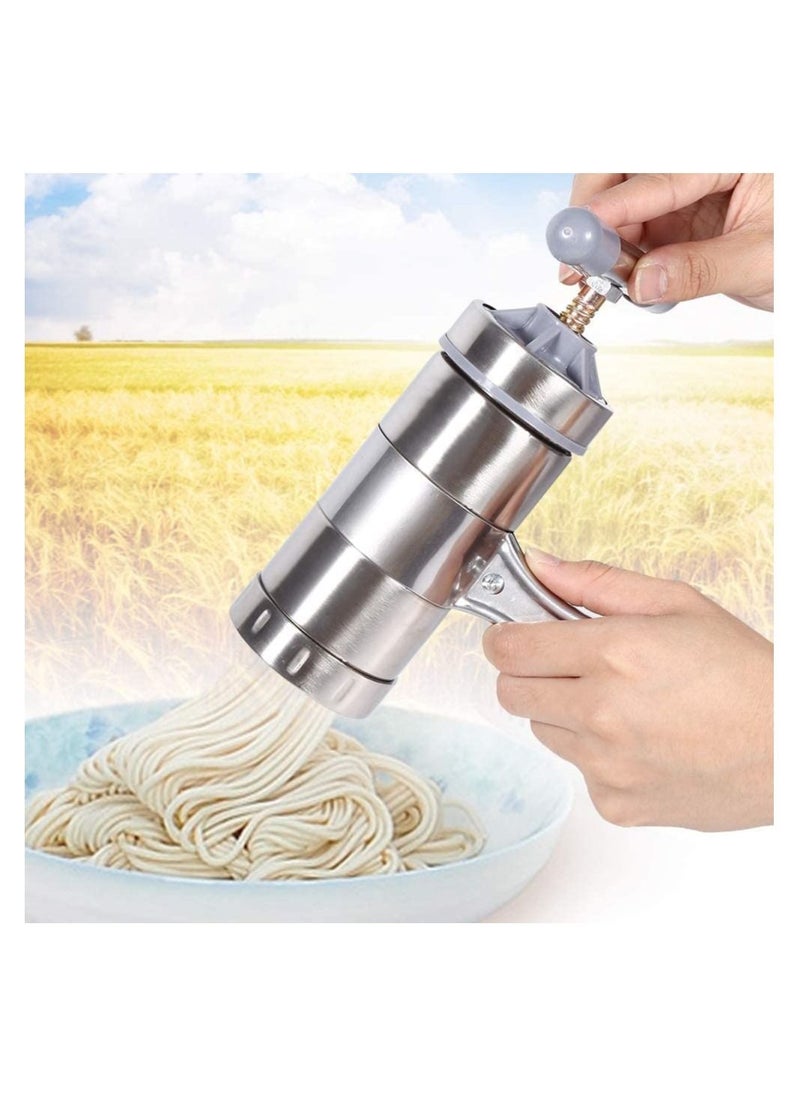 SYOSI Manual Pasta Maker, Stainless Steel Noodle Maker, Juice Extractor Fruit Juicer Press Pasta Press Machine With 5 Models, Stainless Steel Hand Crank Spaghetti Fettuccine Noodle Dough Press Machine  - Image 1