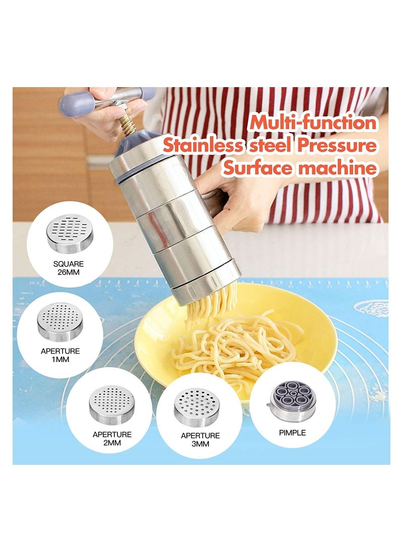 SYOSI Manual Pasta Maker, Stainless Steel Noodle Maker, Juice Extractor Fruit Juicer Press Pasta Press Machine With 5 Models, Stainless Steel Hand Crank Spaghetti Fettuccine Noodle Dough Press Machine  - Image 2
