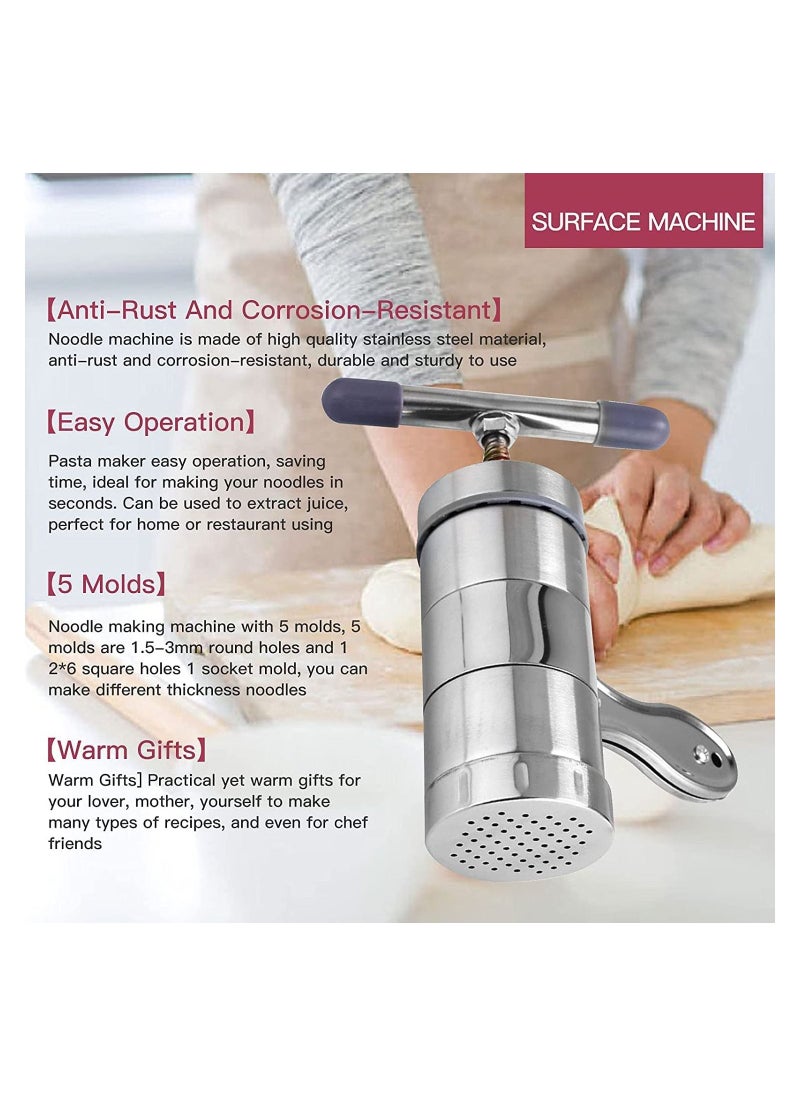 SYOSI Manual Pasta Maker, Stainless Steel Noodle Maker, Juice Extractor Fruit Juicer Press Pasta Press Machine With 5 Models, Stainless Steel Hand Crank Spaghetti Fettuccine Noodle Dough Press Machine  - Image 4