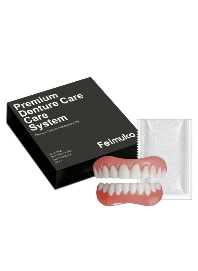 Feimuko Full Denture Set - Cosmetic False Teeth Veneers for Smile Makeover, Comfortable Fit Decorative Teeth Covers, Instantly Improve Smile Appearance - Image 1