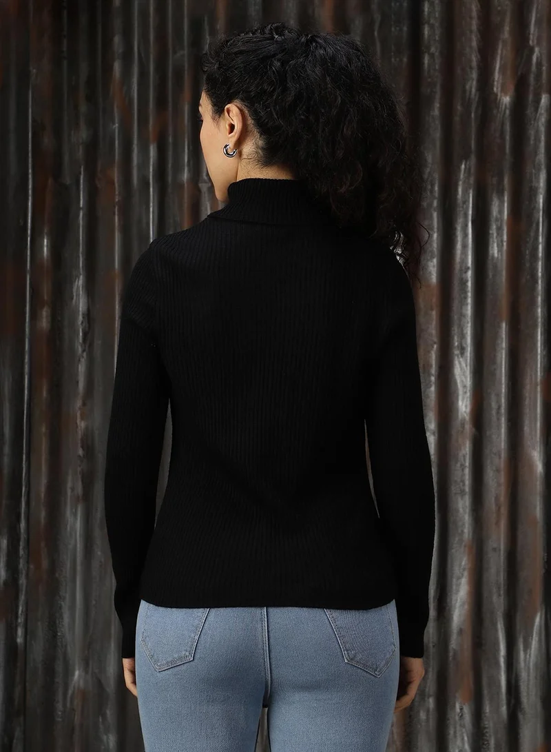 HIGH STAR Black Women's Black 100% Acrylic Solid Sweater for Women | Best Price UAE