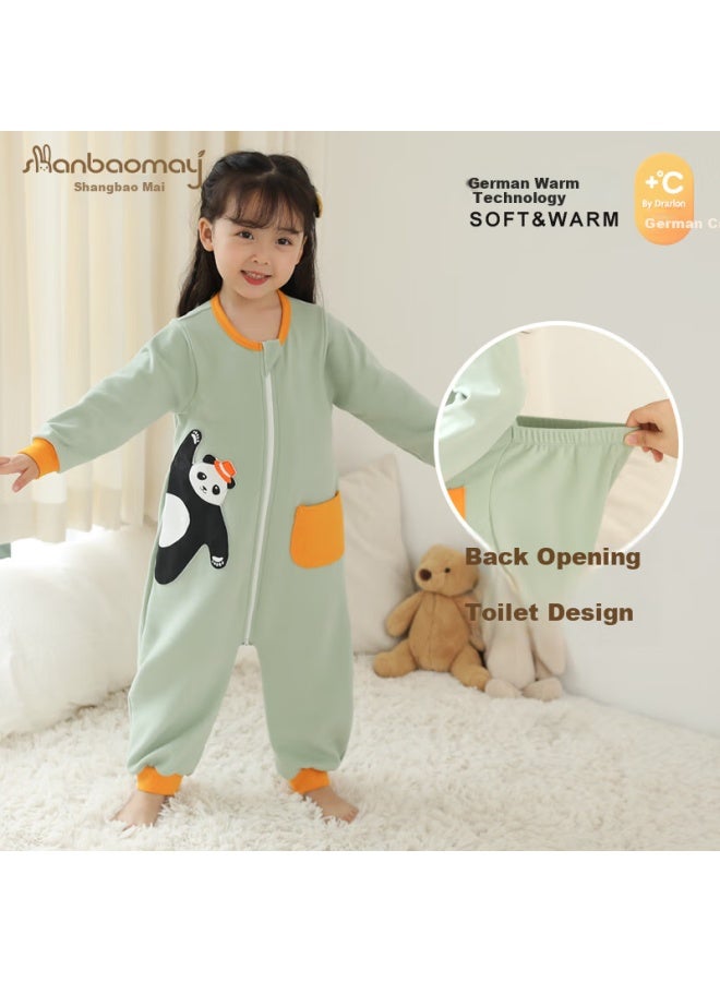 Shanbaomay Autumn And Winter Children's Onesie Pajamas, Thick Warm Fleece, For Boys And Girls, Baby Home Wear Sleeping Bag, Bean Green, 120cm