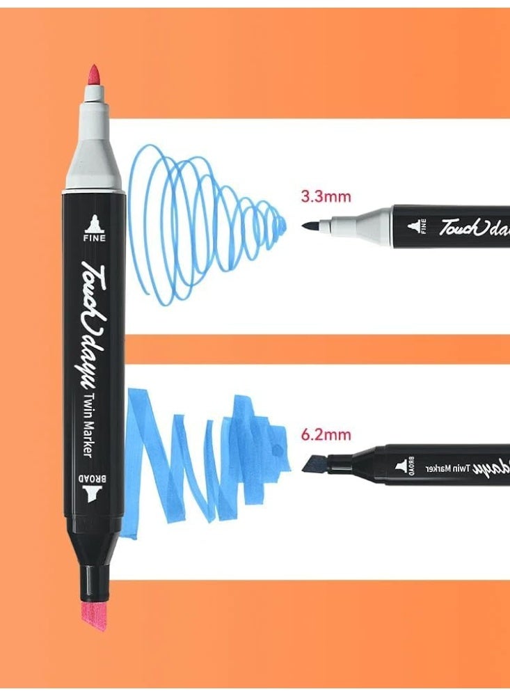Vinaiky 24 Colors Dual Tip Art Markers Set with Carrying Case, Fast Drying Permanent Sketch Markers - Image 2