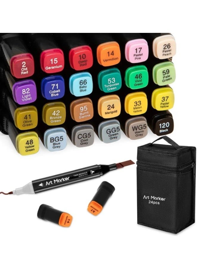Vinaiky 24 Colors Dual Tip Art Markers Set with Carrying Case, Fast Drying Permanent Sketch Markers - Image 4