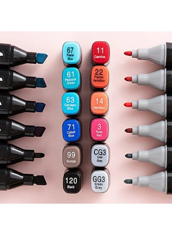 Vinaiky 24 Colors Dual Tip Art Markers Set with Carrying Case, Fast Drying Permanent Sketch Markers - Image 3