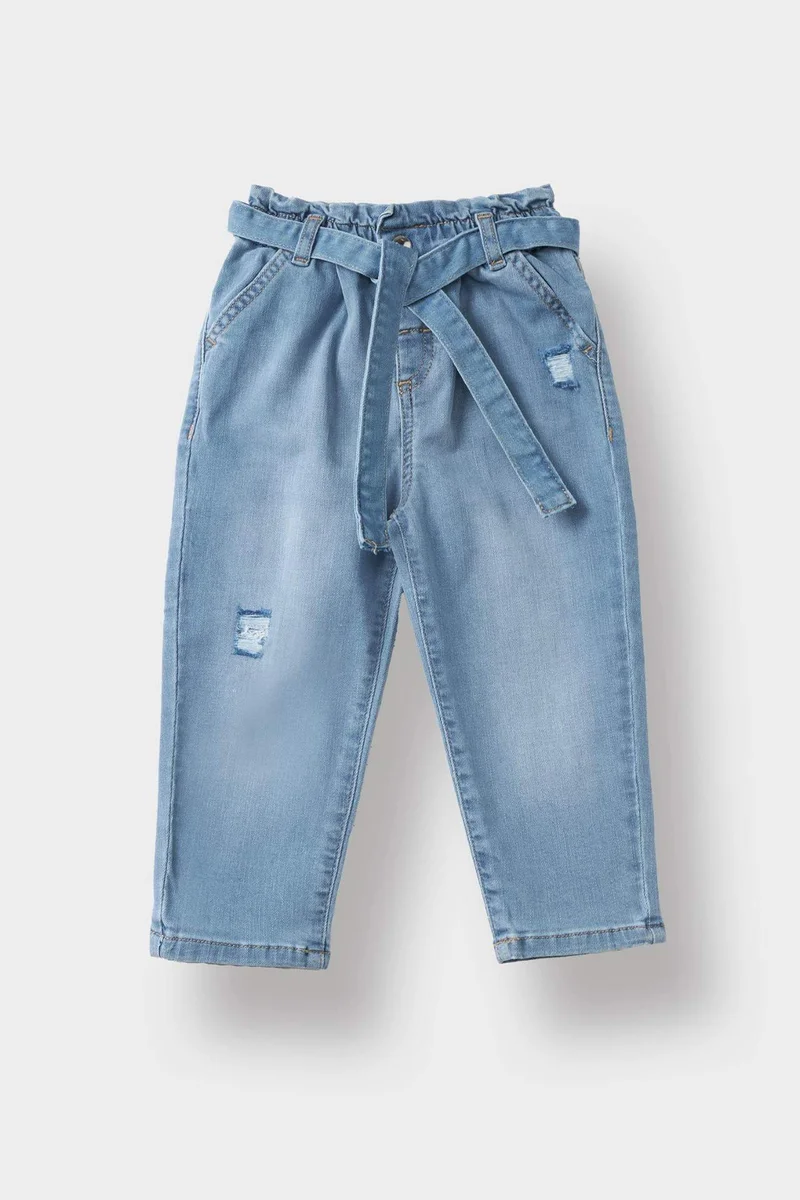 ديفاكتو Baby Girl Paperbag Straight Leg Jeans
