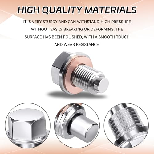 HHZL M14 x 1.5 Magnetic Oil Drain Pan Plug, Oil Pan Drain Plug Nut Bolt with 5 PCS Copper Crush Washer Gasket, Universal Engine Stainless Steel Oils Change Kit Leak-Proof Replacement for Most Vehicle - Image 3