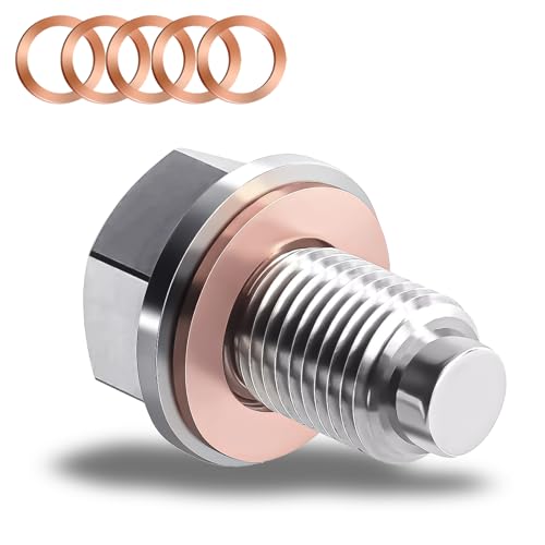 HHZL M14 x 1.5 Magnetic Oil Drain Pan Plug, Oil Pan Drain Plug Nut Bolt with 5 PCS Copper Crush Washer Gasket, Universal Engine Stainless Steel Oils Change Kit Leak-Proof Replacement for Most Vehicle - Image 1