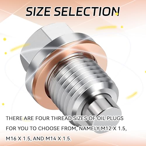 HHZL M14 x 1.5 Magnetic Oil Drain Pan Plug, Oil Pan Drain Plug Nut Bolt with 5 PCS Copper Crush Washer Gasket, Universal Engine Stainless Steel Oils Change Kit Leak-Proof Replacement for Most Vehicle - Image 4