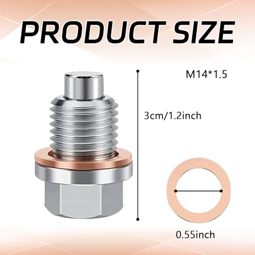 HHZL M14 x 1.5 Magnetic Oil Drain Pan Plug, Oil Pan Drain Plug Nut Bolt with 5 PCS Copper Crush Washer Gasket, Universal Engine Stainless Steel Oils Change Kit Leak-Proof Replacement for Most Vehicle - Image 2