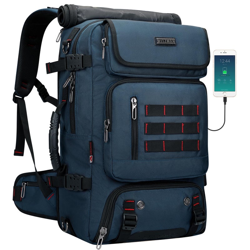 WITZMAN Carry on Travel Backpack for Men Women Airline Approved Convertible Nylon Duffle Backpack Luggage Bag B682 Blue - Image 2