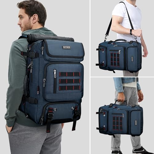 WITZMAN Carry on Travel Backpack for Men Women Airline Approved Convertible Nylon Duffle Backpack Luggage Bag B682 Blue - Image 3