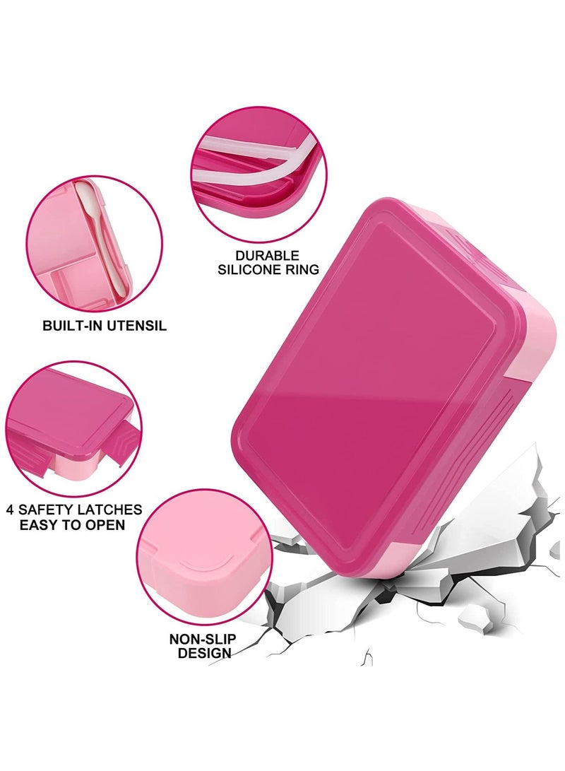 صندوق بينتو، غداء للأطفال، حاوية مانعة للتسرب سعة 1300 مل مع 5 حجرات وأواني (وردي) - Image 5