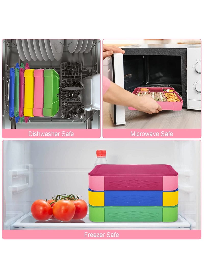 صندوق بينتو، غداء للأطفال، حاوية مانعة للتسرب سعة 1300 مل مع 5 حجرات وأواني (وردي) - Image 3