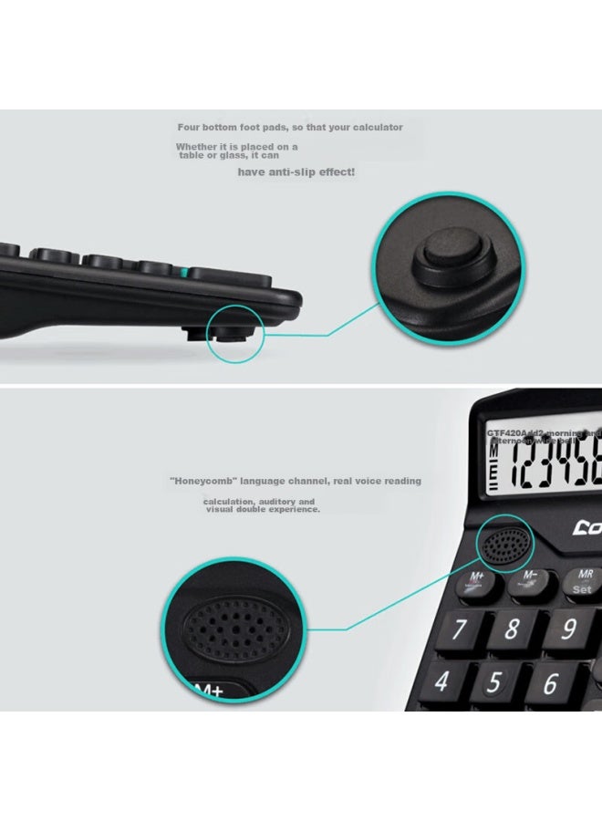 COMIX Desktop Office Calculator, 12-digit Large Screen Voice Calculator, Office Stationery Supplies, Black, C-9680 - Image 1