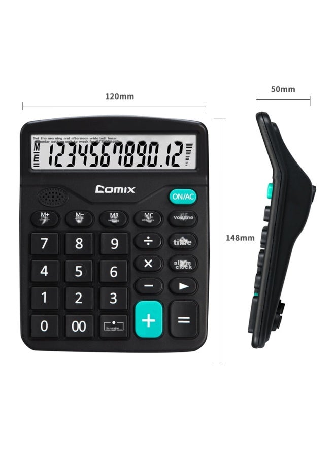 COMIX Desktop Office Calculator, 12-digit Large Screen Voice Calculator, Office Stationery Supplies, Black, C-9680 - Image 4