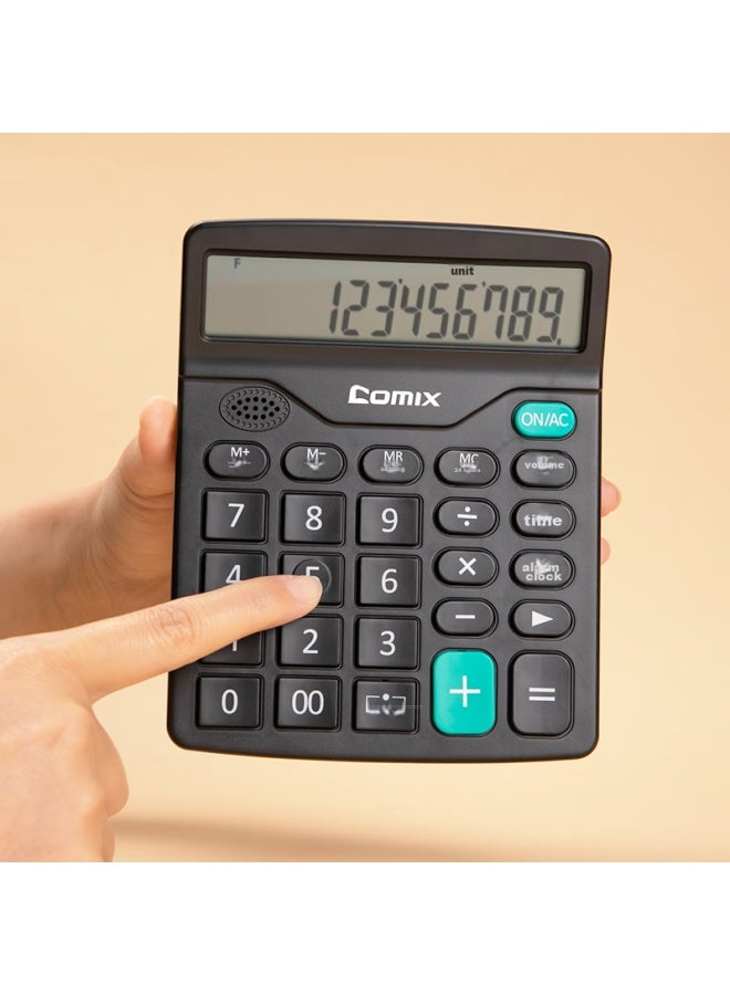 COMIX Desktop Office Calculator, 12-digit Large Screen Voice Calculator, Office Stationery Supplies, Black, C-9680 - Image 2