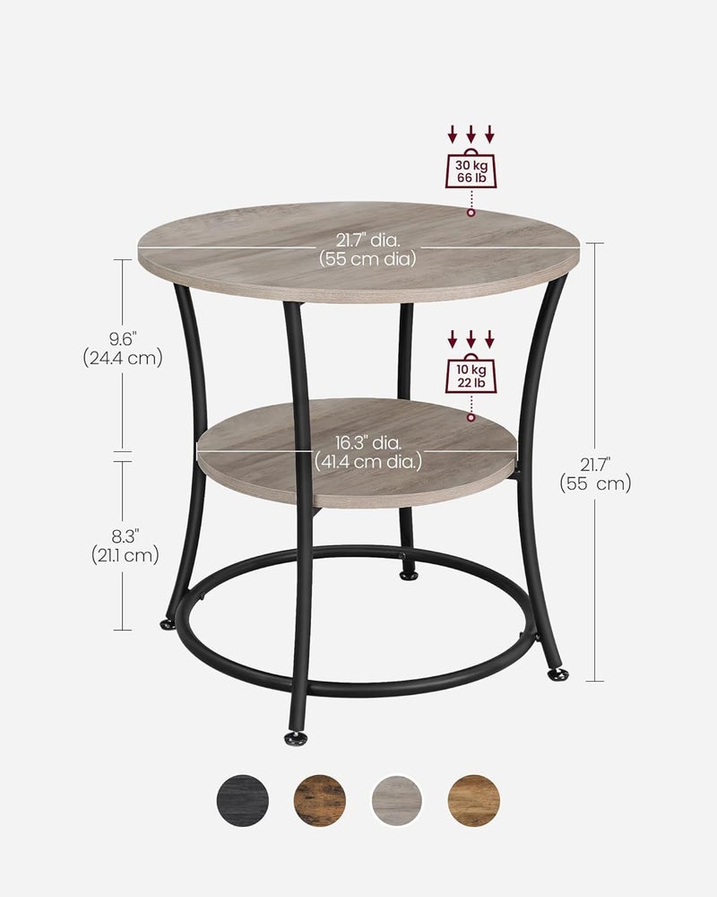 Priti Side Table Round End Table with 2 Shelves Living Room Bedroom Easy Assembly Metal Industrial Design Vintage Shabby Chic Greige - Image 3