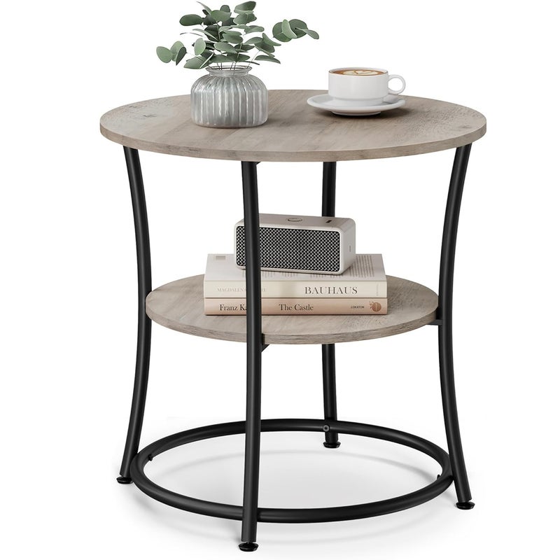 Priti Side Table Round End Table with 2 Shelves Living Room Bedroom Easy Assembly Metal Industrial Design Vintage Shabby Chic Greige - Image 1