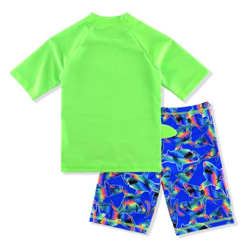 SINOLY Boys Two Piece Rash Guard Swimsuits Kids Short Sleeve Sunsuit Swimwear Sets Green Shark 7T - Image 3