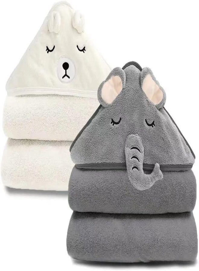 TEDDYIFY Premium Soft Bath Towel for Babies, Newborn, Infant and Toddler, Ultra Absorbent, Natural Baby Stuff Towel with Hood for Boy and Girl 0-5 Years (2 Pack Special Combo (Grey White), 0-5 Years) - Image 1
