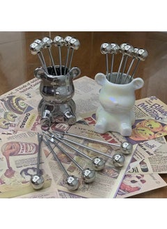 Light Luxury ins Ceramic Creative Cartoon Cute Multifunctional Household Stainless Steel Fruit Fork Tableware Storage Jar Set