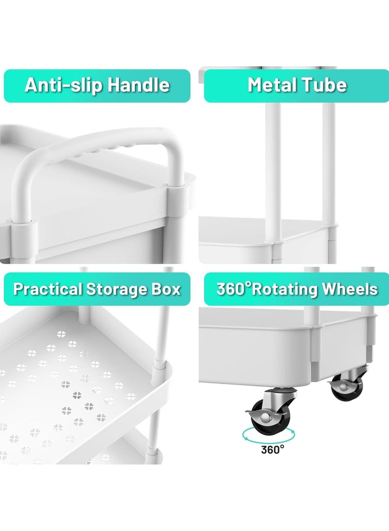 INSIJAM 4-Tier Rolling Utility Cart with Drawer Multifunctional Storage Organizer Rolling Cart with Plastic Shelf and Metal Wheels for Kitchen Bathroom Living Room Office - Image 3