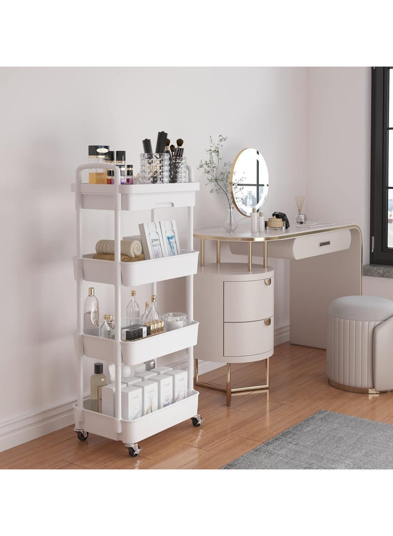INSIJAM 4-Tier Rolling Utility Cart with Drawer Multifunctional Storage Organizer Rolling Cart with Plastic Shelf and Metal Wheels for Kitchen Bathroom Living Room Office - Image 1