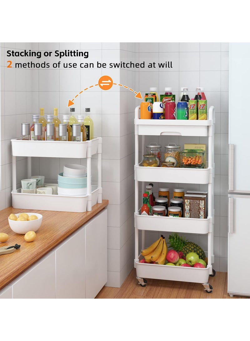 INSIJAM 4-Tier Rolling Utility Cart with Drawer Multifunctional Storage Organizer Rolling Cart with Plastic Shelf and Metal Wheels for Kitchen Bathroom Living Room Office - Image 5