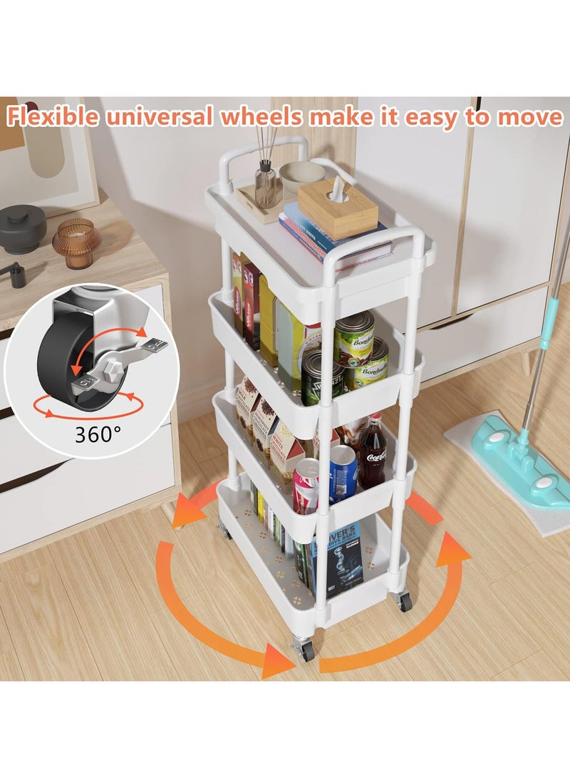 INSIJAM 4-Tier Rolling Utility Cart with Drawer Multifunctional Storage Organizer Rolling Cart with Plastic Shelf and Metal Wheels for Kitchen Bathroom Living Room Office - Image 4
