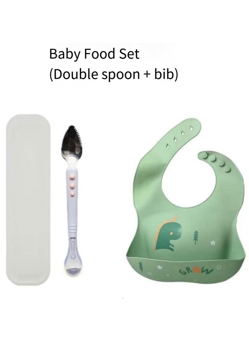 عام ملعقة سيليكون مكشطة فواكه مع مريلة وملعقة هريس فواكه ومغذية طعام وملعقة حلوى وملعقة مكشطة لأعلى وموزع برأسين وملعقة أطفال من الفولاذ المقاوم للصدأ - Image 1