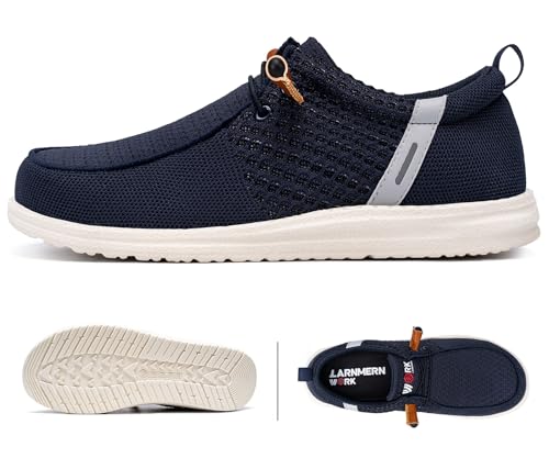 LARNMERN Slip On Steel Toe Shoes Men Lightweight Comfortable Lounging Walking Sneakers Safety Work Steel Toe Loafers (7 Men, Navy Blue) - Image 2