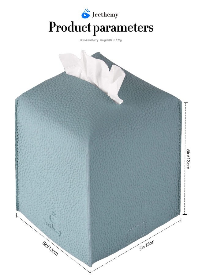 Jeethemy Tissue Box Cover, Jeethemy Square PU Leather Tissue Box Holder, Modern Tissue Case Facial Paper Organizer Dispenser，5X5X5'',Single Blue - Image 5