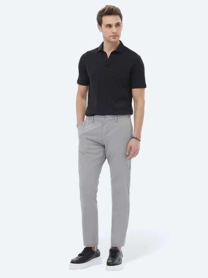 Kip Grey Weaving Slim Fit Casual Trousers