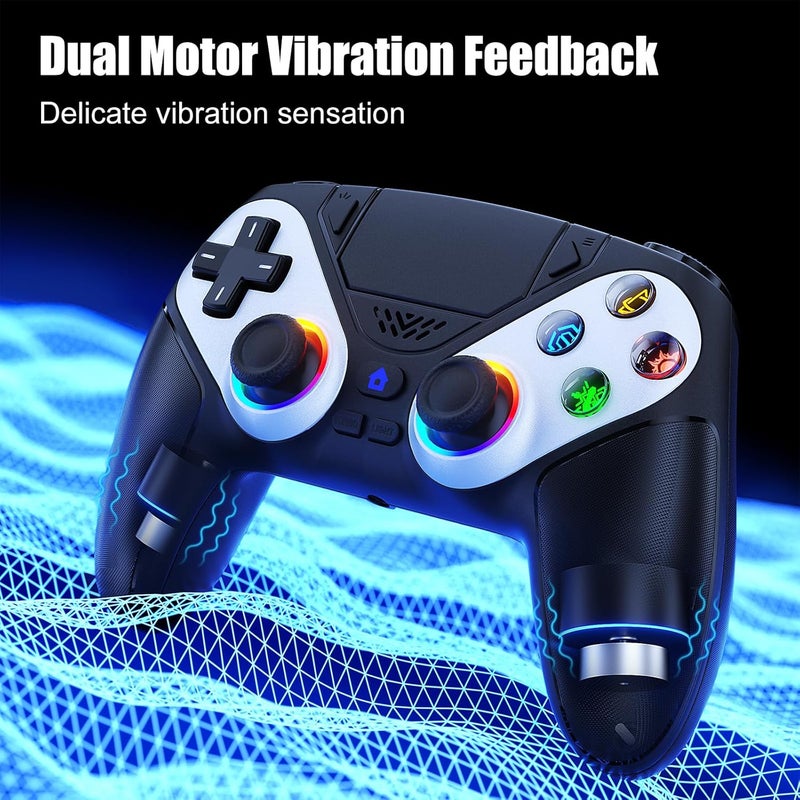 Gamrombo وحدة تحكم لاسلكية LED من لـ PS5، متوافقة مع PS5 Pro/Slim/PC، اهتزاز مزدوج، وظيفة ماكرو/توربو، مقبس صوت 3.5 مم، تحكم حركي بـ 6 محاور مع مكبر صوت (أسود) - Image 5