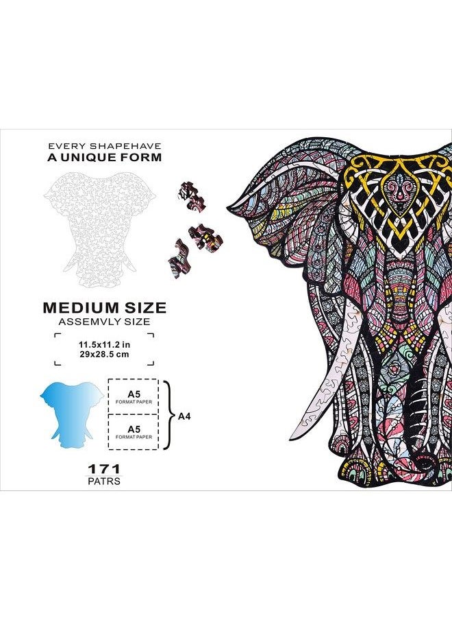 HARTMAZE - Wooden Jigsaw Puzzles Decorative Elephant Hm06 Small Size Puzzle 171 Unique Shape Jigsaw Piecesbeautiful Animal For Adults And 9 Years Age Up Teens Best For Family Game Play Collection. - Image 1