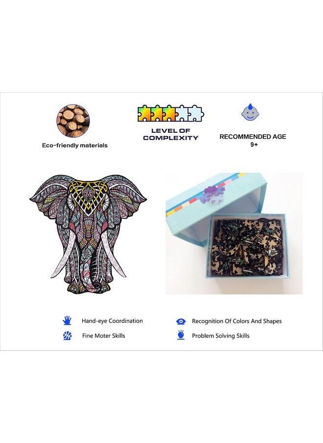 HARTMAZE - Wooden Jigsaw Puzzles Decorative Elephant Hm06 Small Size Puzzle 171 Unique Shape Jigsaw Piecesbeautiful Animal For Adults And 9 Years Age Up Teens Best For Family Game Play Collection. - Image 1