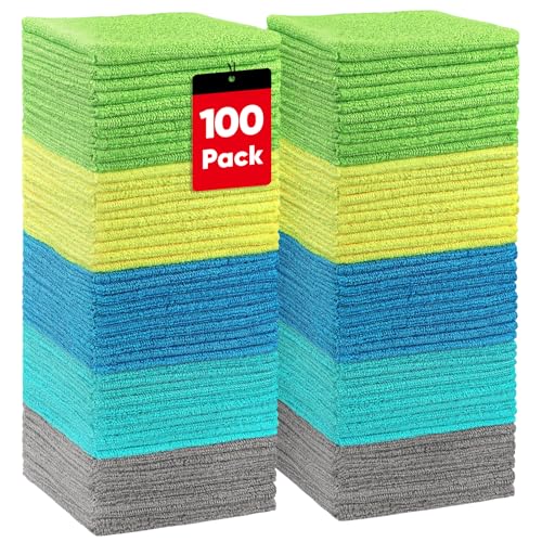 HOMEXCEL Showstopper HOMEXCEL Microfiber Cleaning Cloths 100 Pack,Highly Absorbent Cleaning Towels,Lint Free & Scratch-Free Cleaning Rags for House,Kitchen & Car,Multi-Color Microfiber Towels 11.5x11.5 inch - Image 1