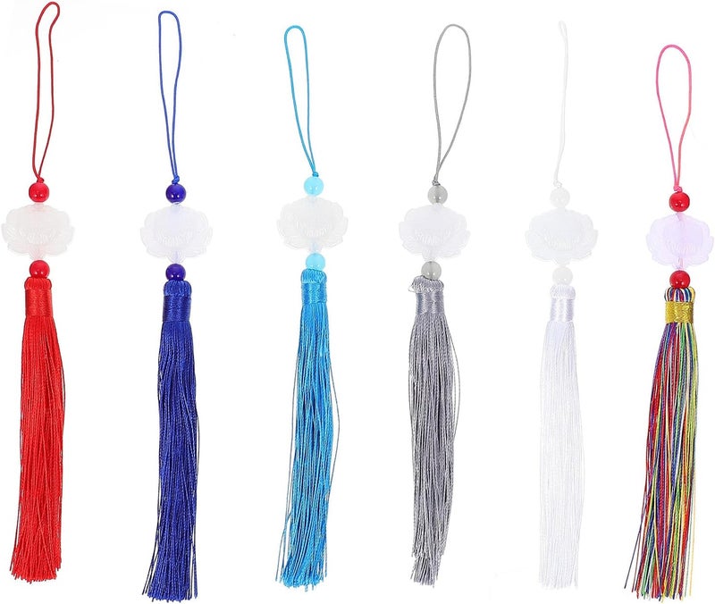 ABOOFAN 18 Pieces Lotus Flower Fan Tassel Pendants Handmade DIY Craft Tassels Hanging Decor for Jewelry Making and Curtain Accessories in Red White Blue Colors Suitable for Retro Style - Image 1