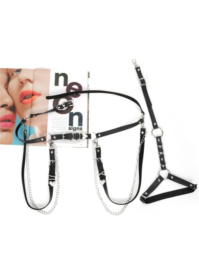 SYOSI Waist Chain Black Body Belt Women Punk Pu Leather Belt with Chain Ladies Rock Waist Belt with Leg Garters for Women and Girls  - Image 3