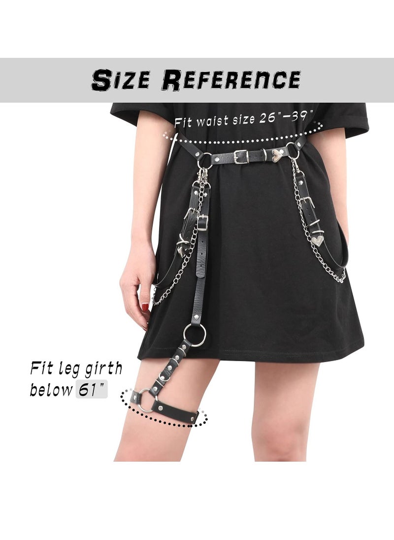 SYOSI Waist Chain Black Body Belt Women Punk Pu Leather Belt with Chain Ladies Rock Waist Belt with Leg Garters for Women and Girls  - Image 2